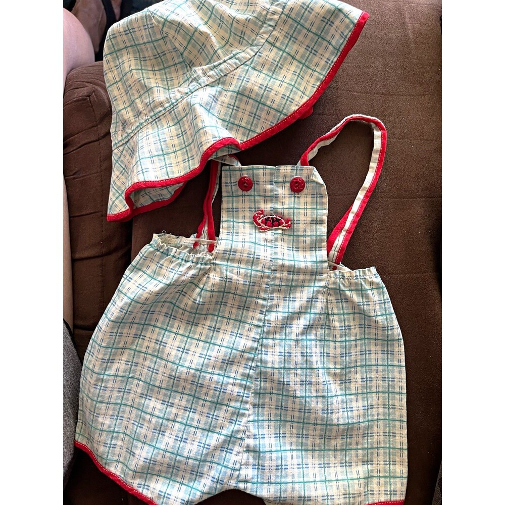 Vintage 1970s baby doll romper. Blue and white plaid.